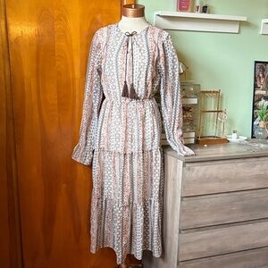 Boho Tiered Long-Sleeve Maxi Dress in Floral Print